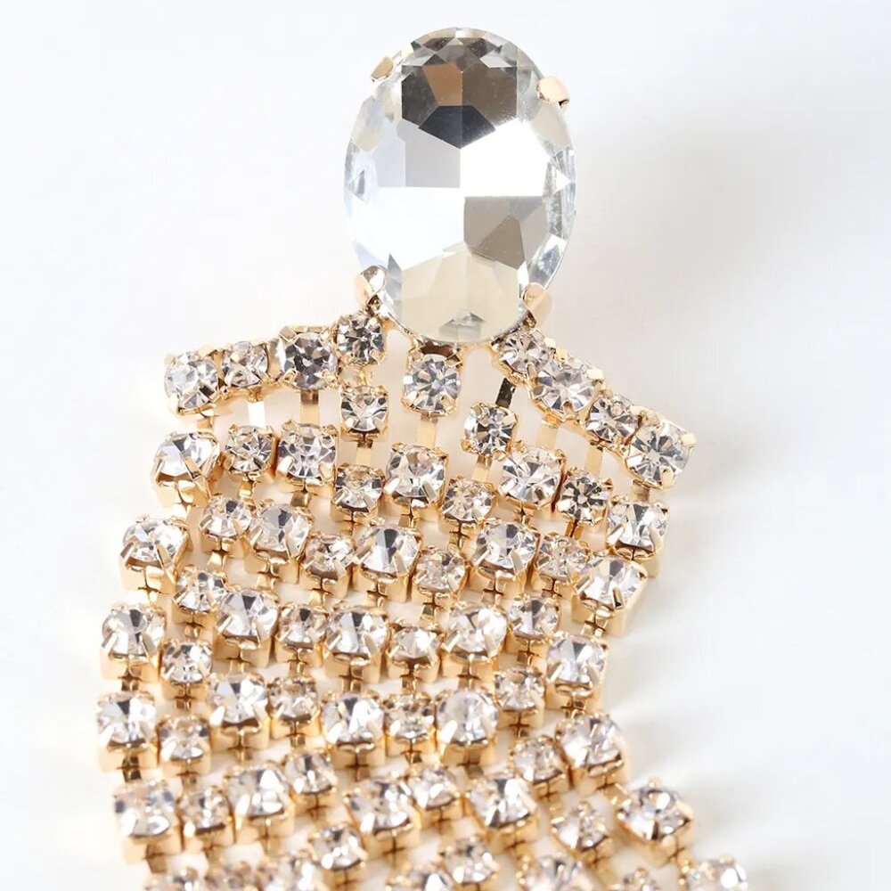 Gilda Gold Rhinestone Statement Earrings - Picture 2 of 2